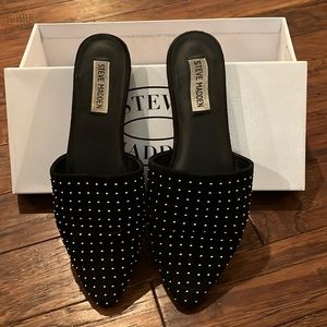 Steve Madden Black Suede Mules with gold studs